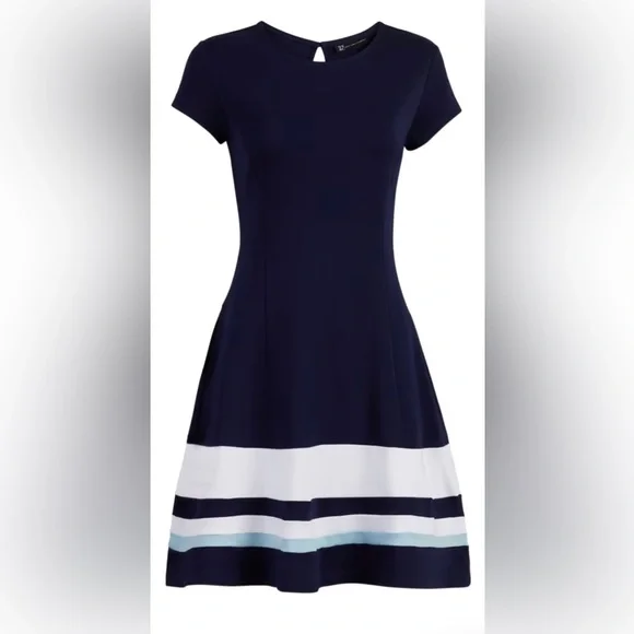 New York & Company | Dresses | New York Co Colorblock Cotton Fit And Flare  Dress Color Grand Sapphire Size L | Poshmark